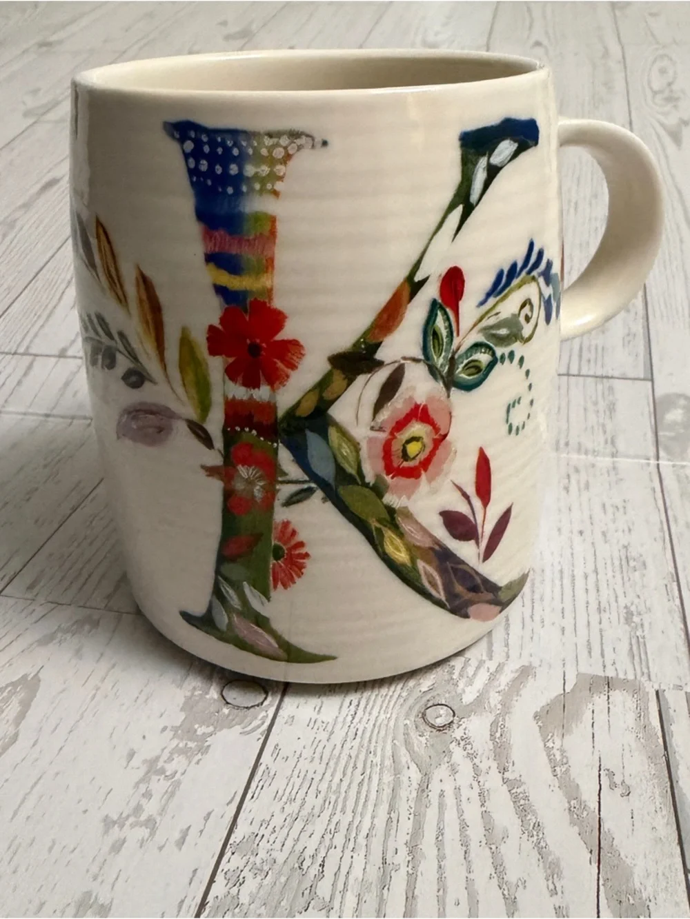 Anthropologie Coffee Cup Mug Inital Letter‎ K Monogram by Starla M Halfmann
